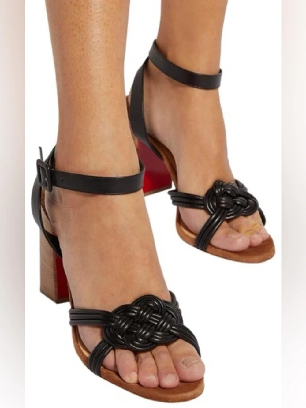 Christian Louboutin Black Knotted Leather Ankle Strap Sandals 38 - Picture 5 of 5